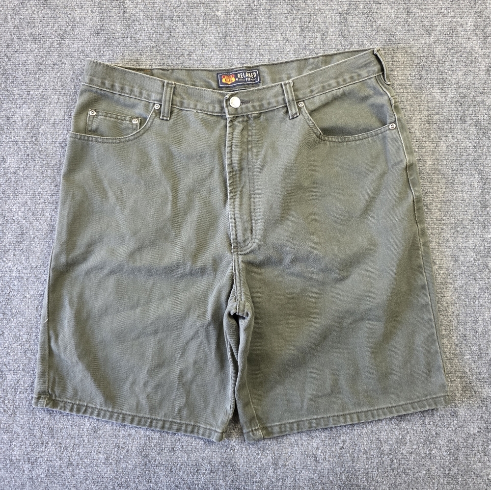 ROUTE 66 RELAXED FIT 100% COTTON DENIM SHORTS OLIVE GREEN 36 HEAVYWEIGHT